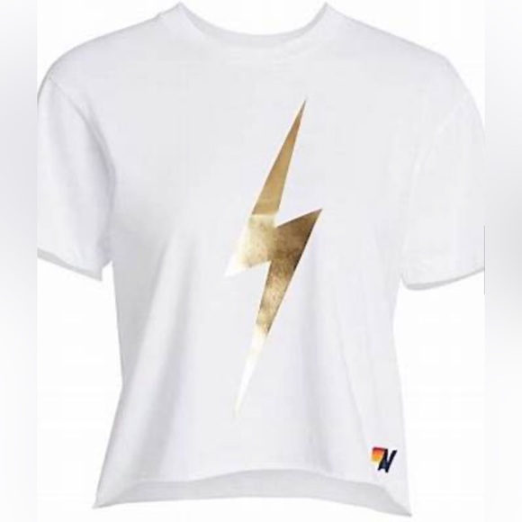 Aviator Nation Lightning Bolt White Crop T-Shirt - XL BRAND NEW - Picture 1 of 1